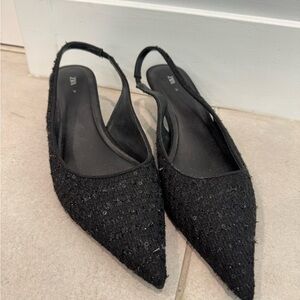 Zara Black Textured Slingback Flats